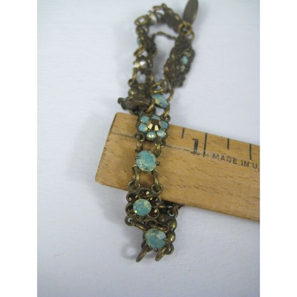 Michal Negrin Bronze Chain Bracelet Flower Swarovski AB Crystals Victorian Reviv - Picture 4 of 8